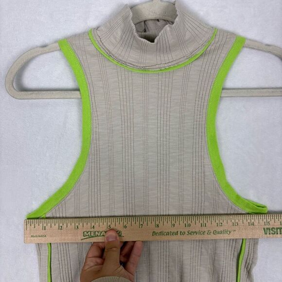 Free People We The Free Light Grey/ Neon Green Mock Neck Tank Top Size Small - Picture 4 of 9